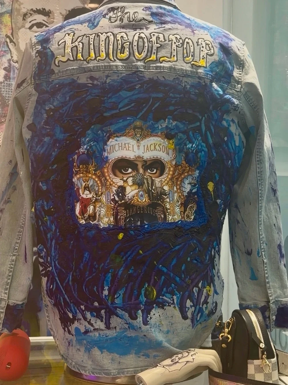 True Religion Multicolor Hand-Painted Denim Jacket with 'King of Pop' Graphic